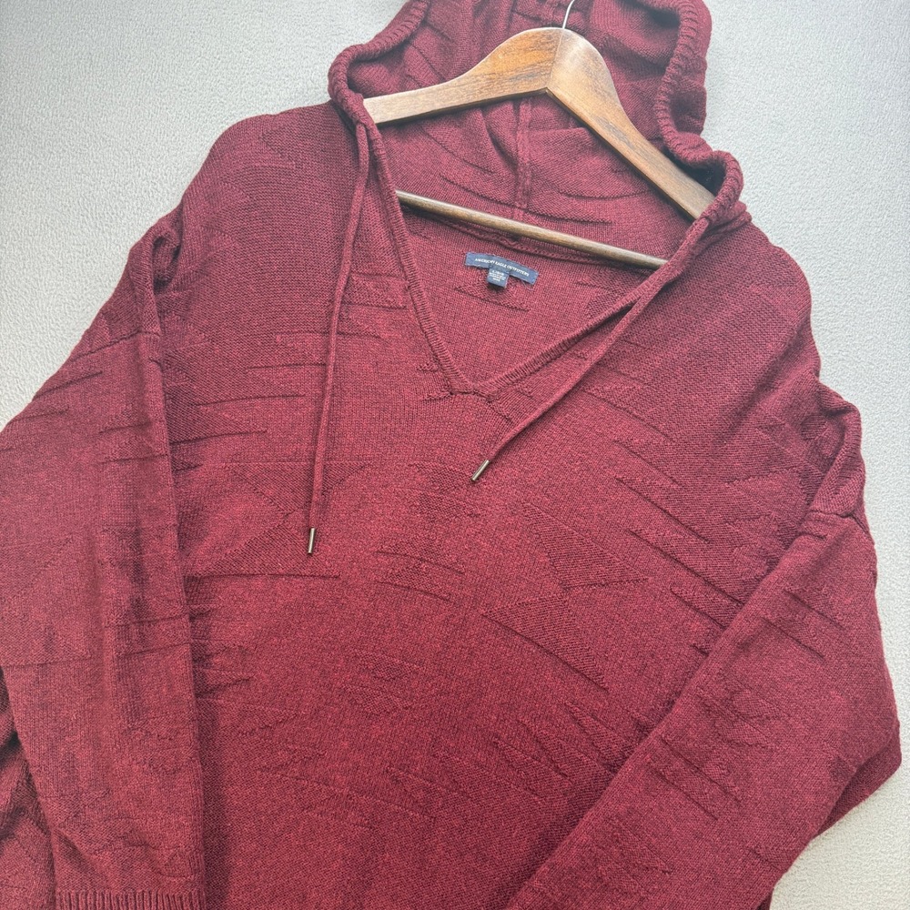 American Eagle Outfitters Hooded Sweater Womens Large Maroon Cotton Wool Blend
